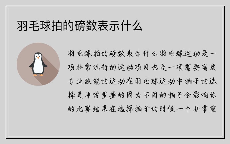 羽毛球拍的磅数表示什么