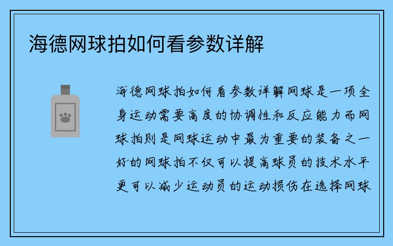 海德网球拍如何看参数详解