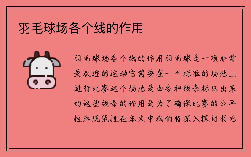 羽毛球场各个线的作用